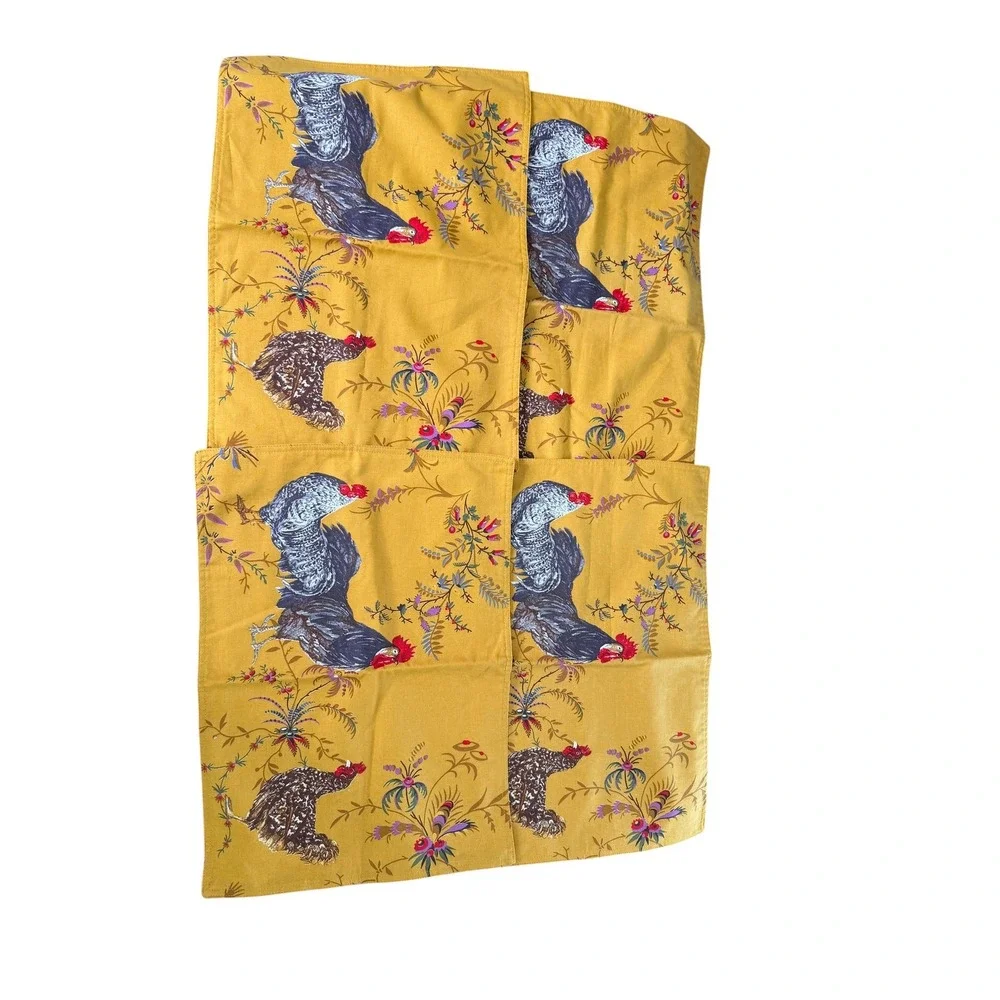 Williams Sonoma Marc Lacaze Farm Rooster Placemats (4) 20x14 NWOT Country Chic
